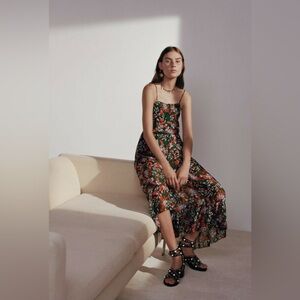 MAJE Revia Floral-print Crepe Midi Dress In Imprime Green Size 1 US Small